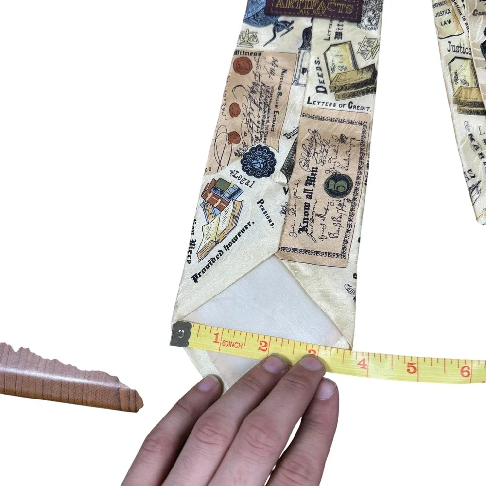 Museum Artifacts Necktie Mens OS Cream Legal Law History Silk Novelty Print